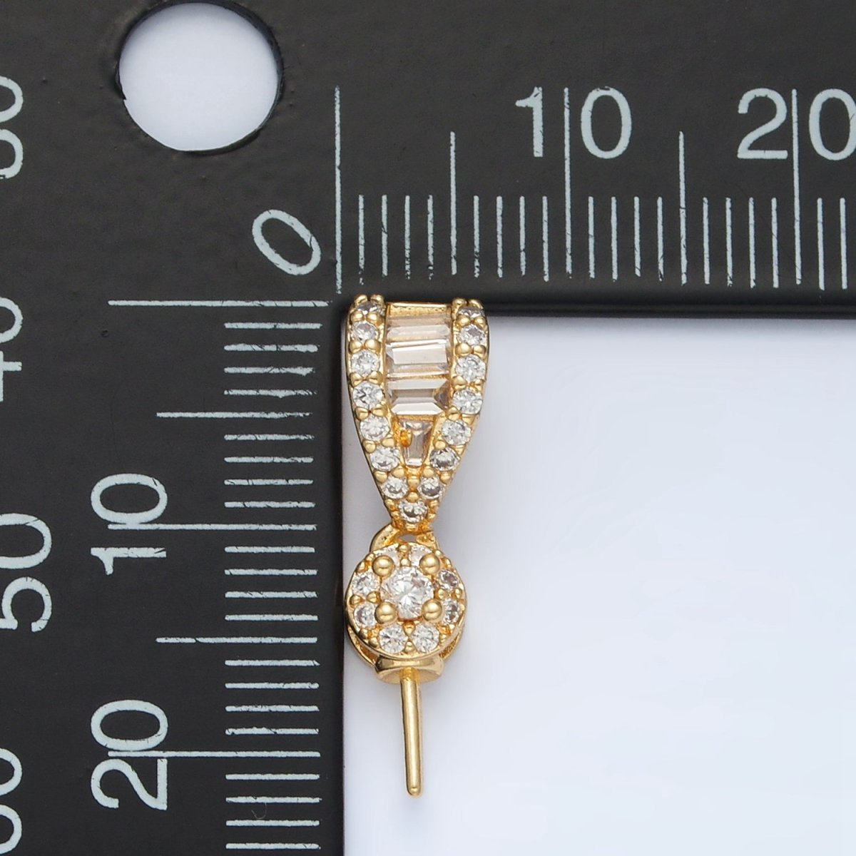 24K Gold Filled Baguette Micro Paved CZ Needle Drill Bail Findings | Z889