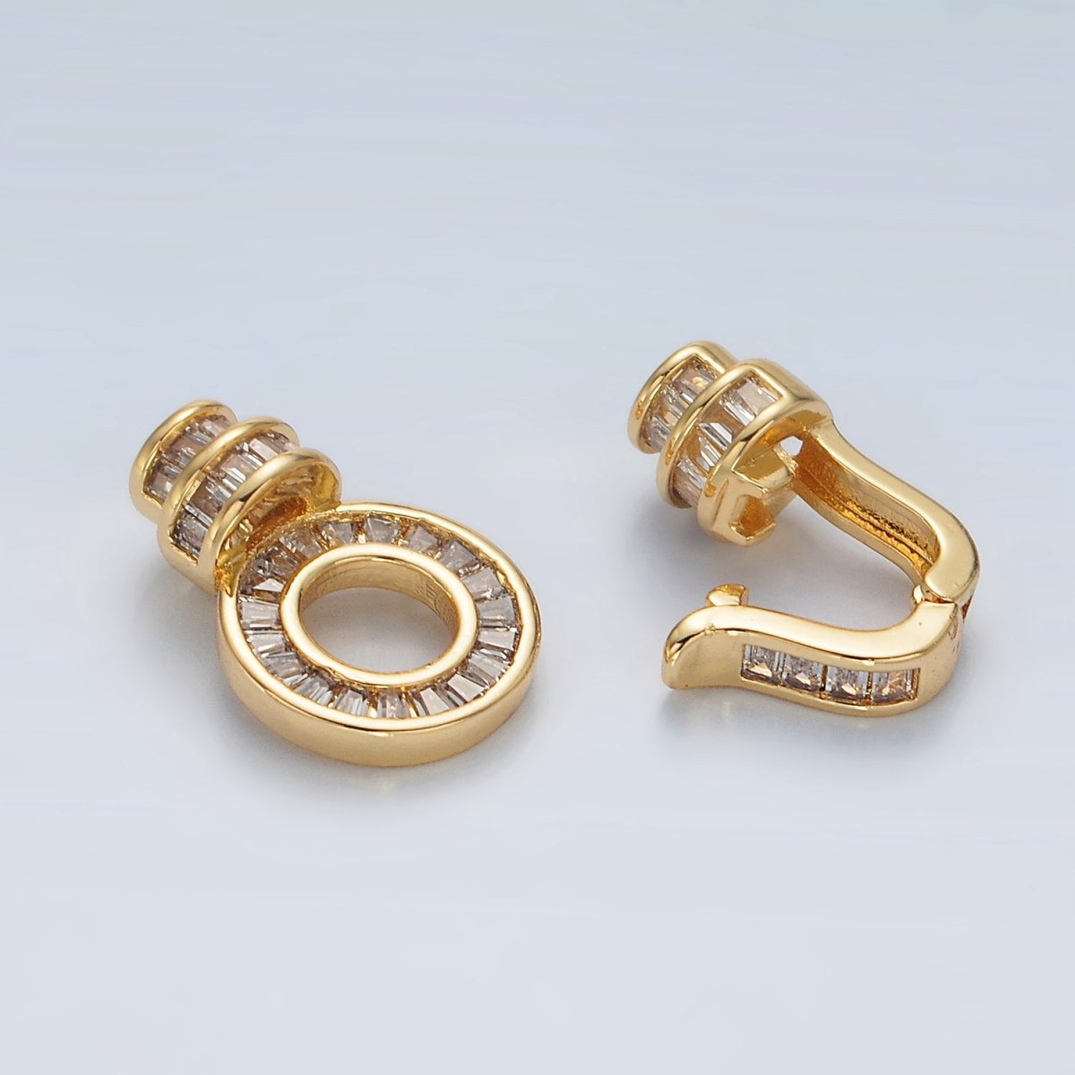 24K Gold Filled Baguette Micro Paved CZ Snap Latch Closure Findings Set | Z892