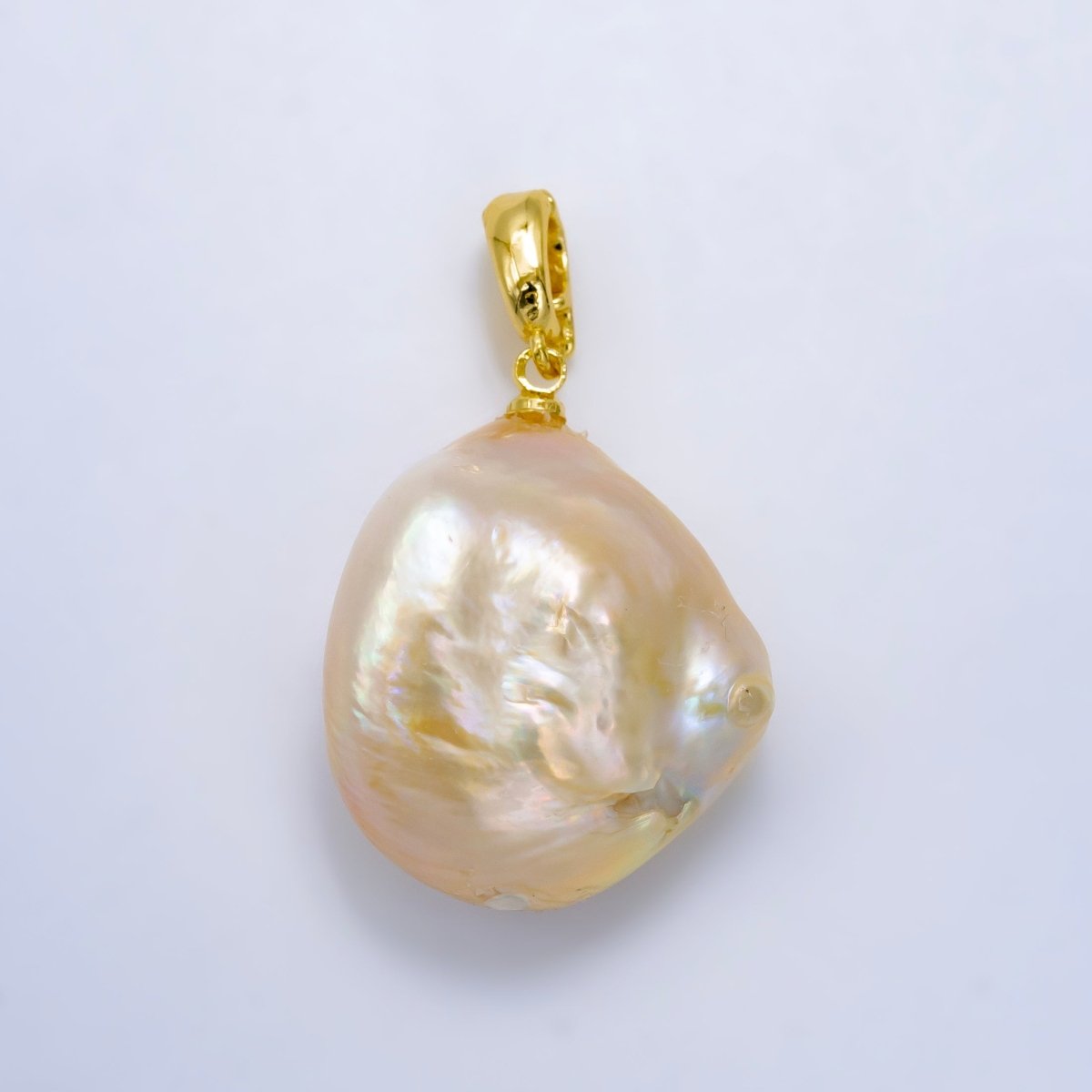24K Gold Filled Baroque Rounded Freshwater Pearl Snap Latch Bail Pendant | P1914