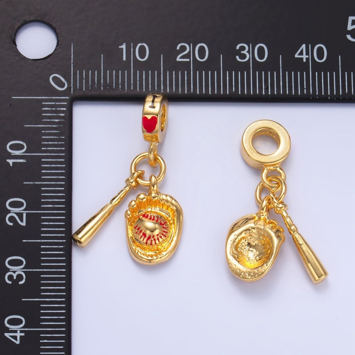 24K Gold Filled Baseball Bat Glove "I Love" Rhondelle Drop Pendant | W119