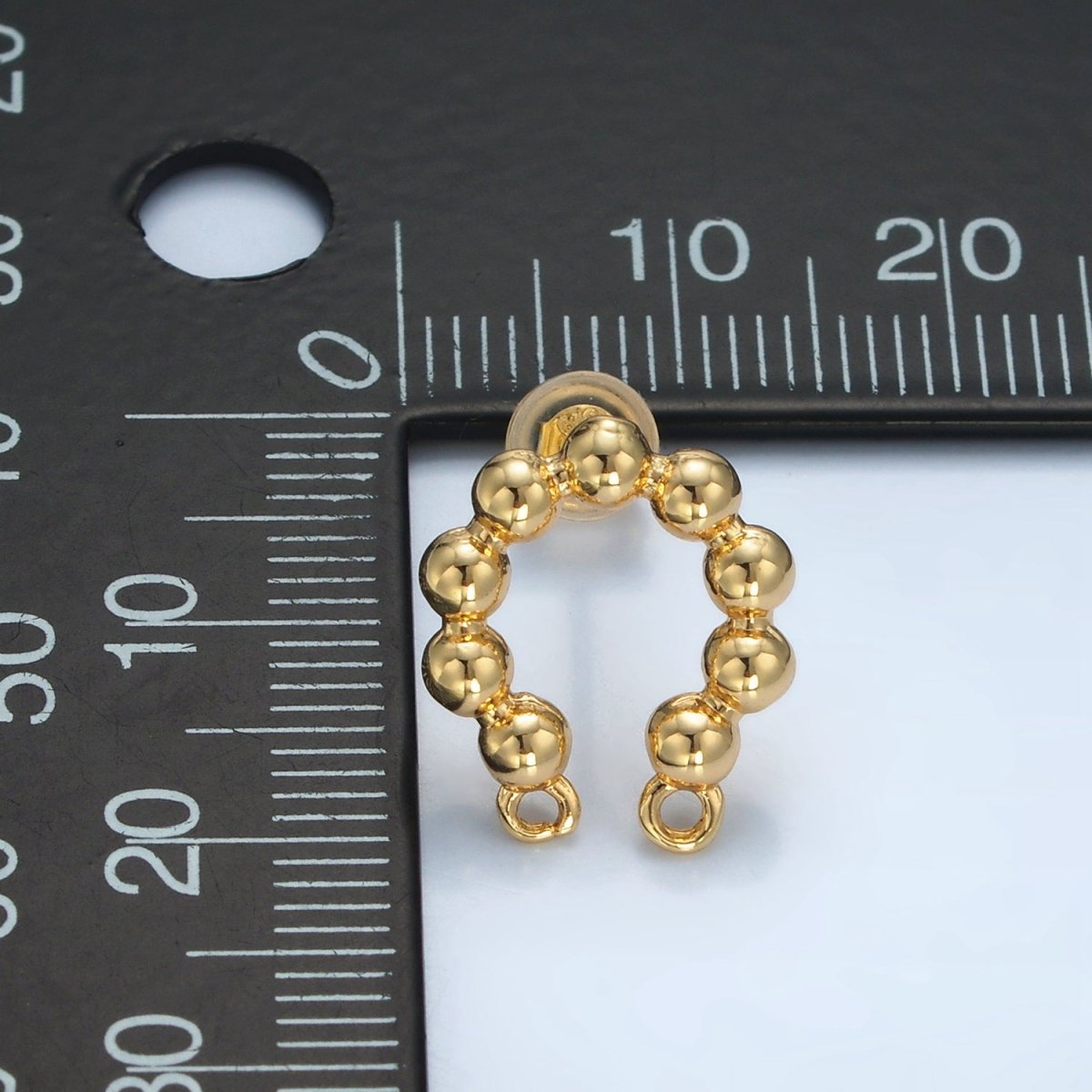 24K Gold Filled Beaded Bubble Curved Double Loop Drop Stud Earrings Findings | Z937