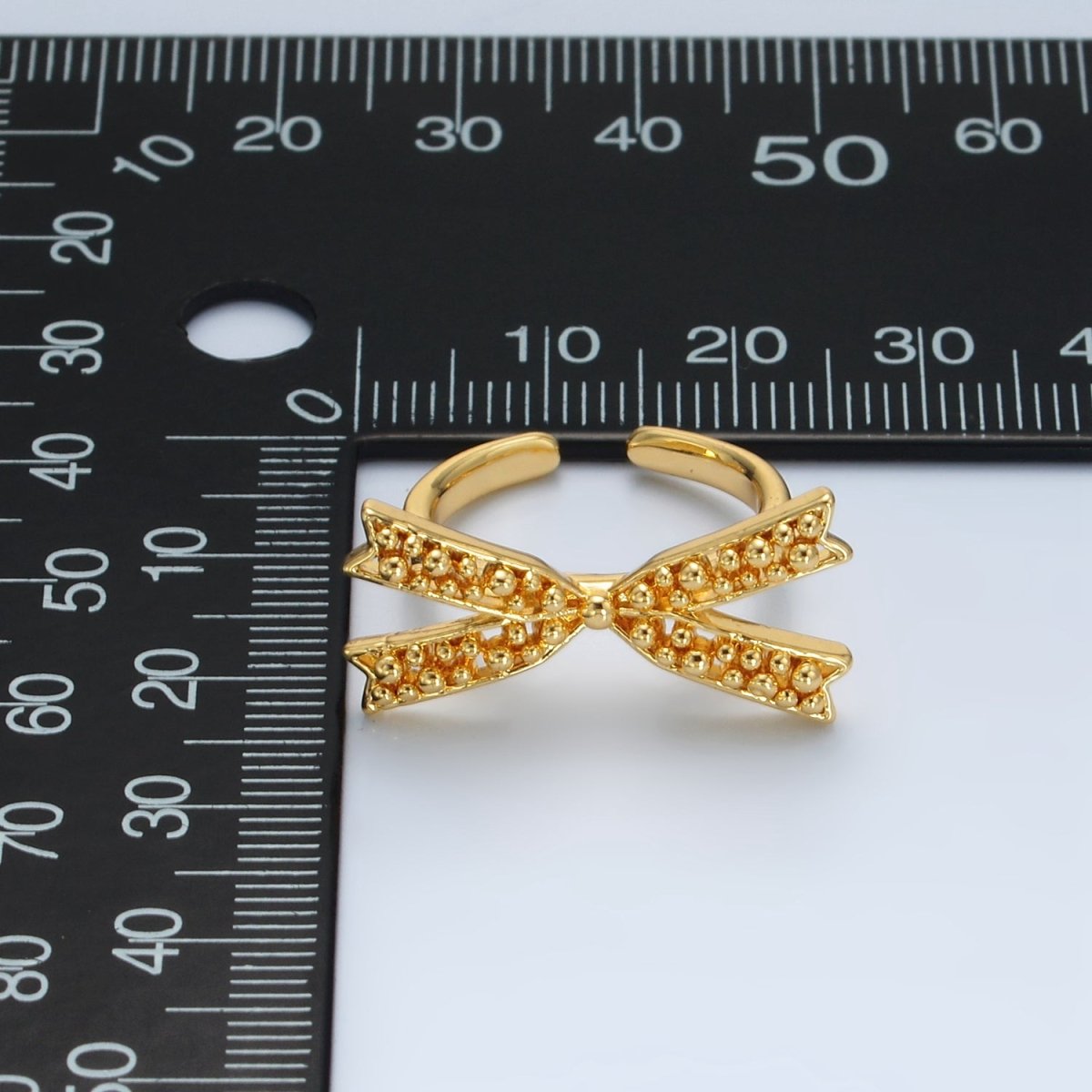 24K Gold Filled Beaded Bubble Ribbon Bow Ring | O1392