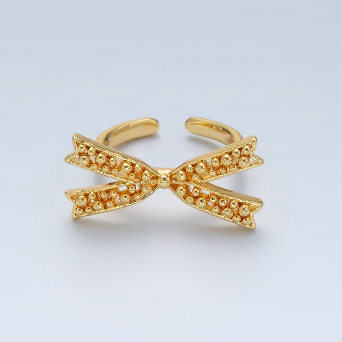 24K Gold Filled Beaded Bubble Ribbon Bow Ring | O1392