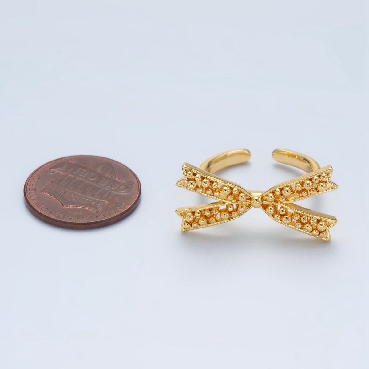 24K Gold Filled Beaded Bubble Ribbon Bow Ring | O1392