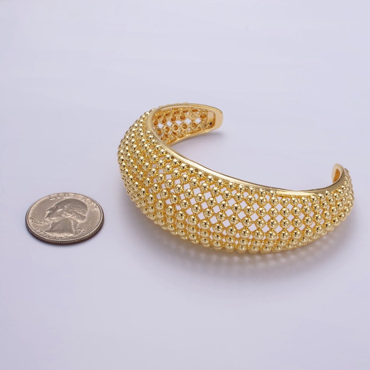 24K Gold Filled Beaded Bubble Wide Open Band Cuff Bracelet | WA-2529