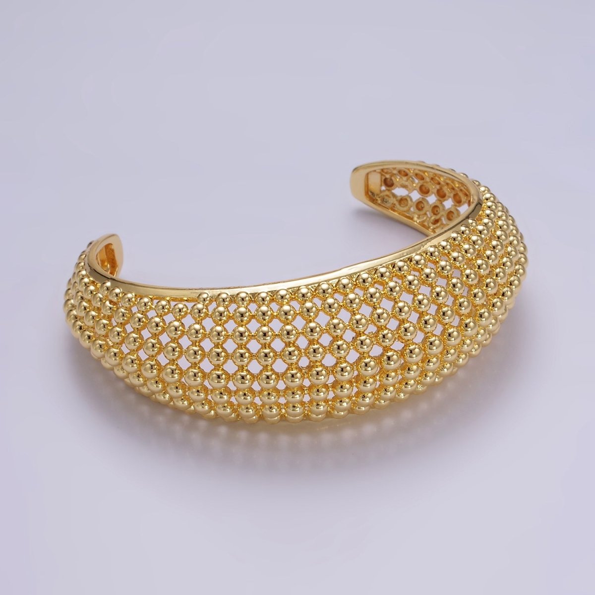 24K Gold Filled Beaded Bubble Wide Open Band Cuff Bracelet | WA-2529