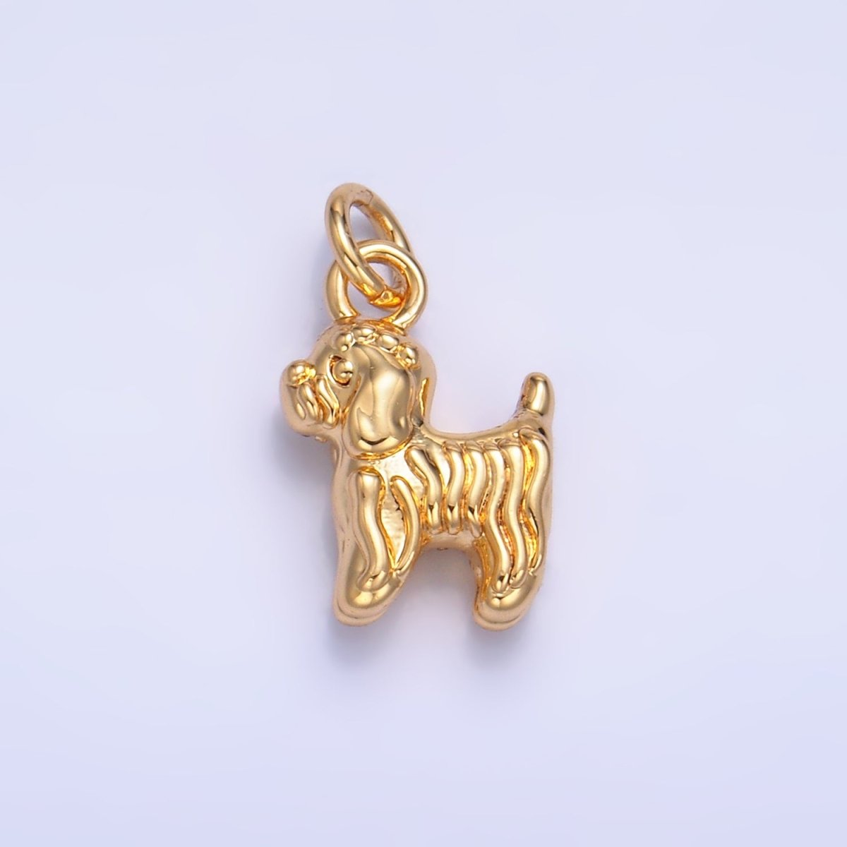24K Gold Filled 14mm Bichon Frise Labradoodle Pet Dog Multidimensional 3D Charm in Gold & Silver | W239