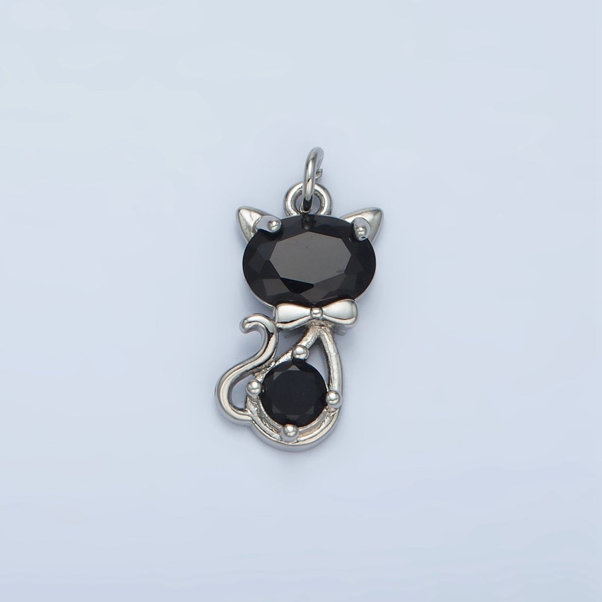 24K Gold Filled Black CZ Bow Tied Kitty Cat Animal Charm in Gold & Silver | X309