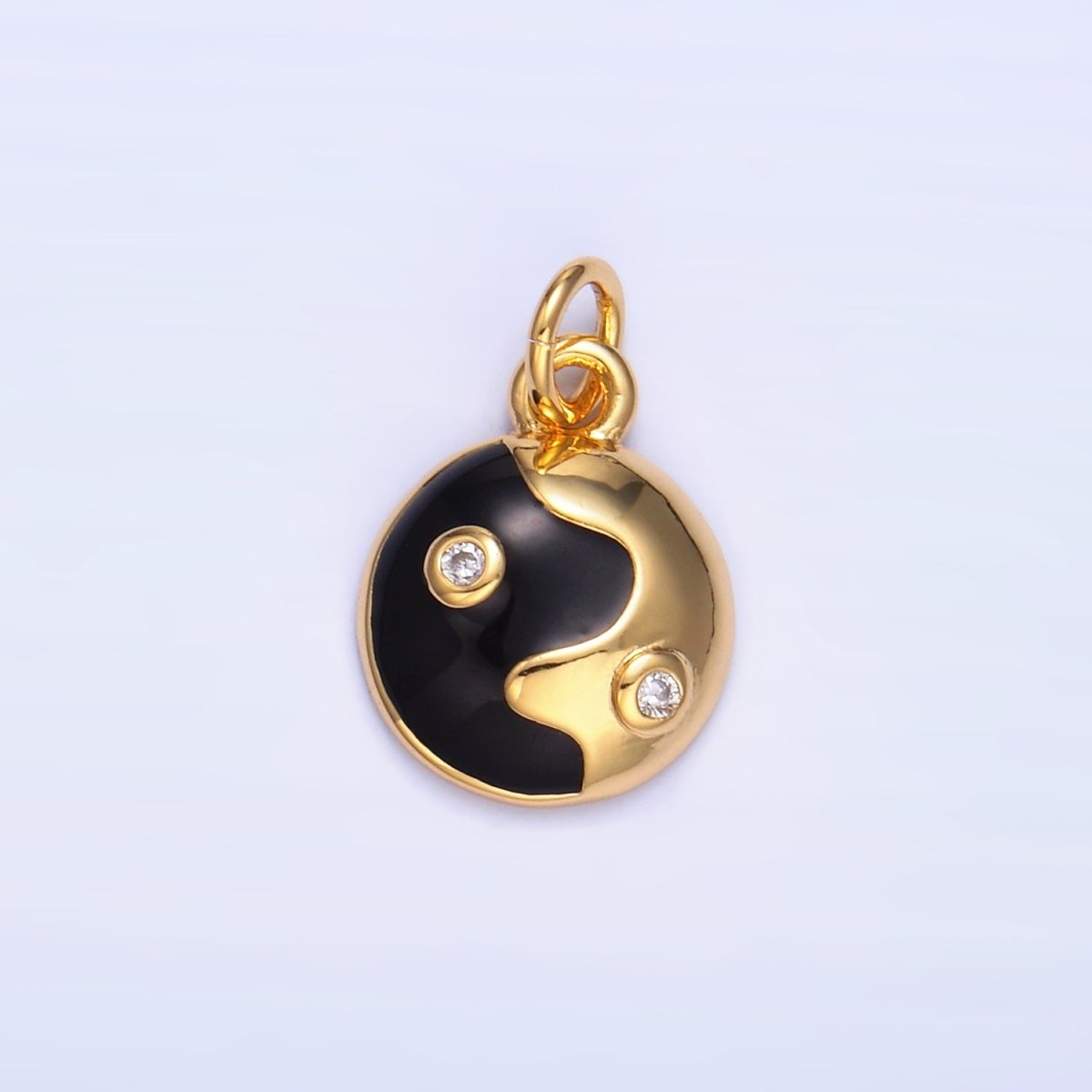 24K Gold Filled Black Enamel CZ Molten Round Charm | W439