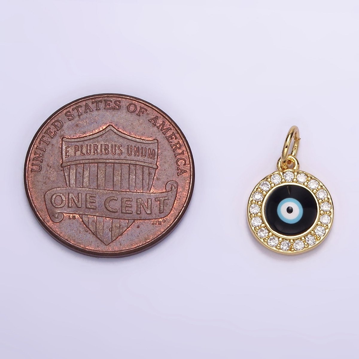 24K Gold Filled Black Evil Eye Enamel Micro Paved CZ Round Charm | M109