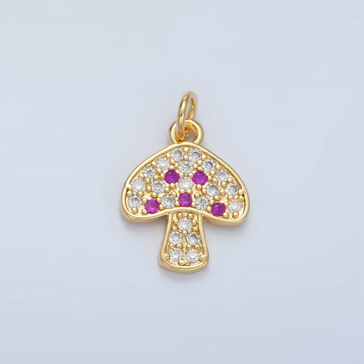24K Gold Filled Black, Fuchsia, Blue, Green Micro Paved CZ Mushroom Charm | AG852 AG853