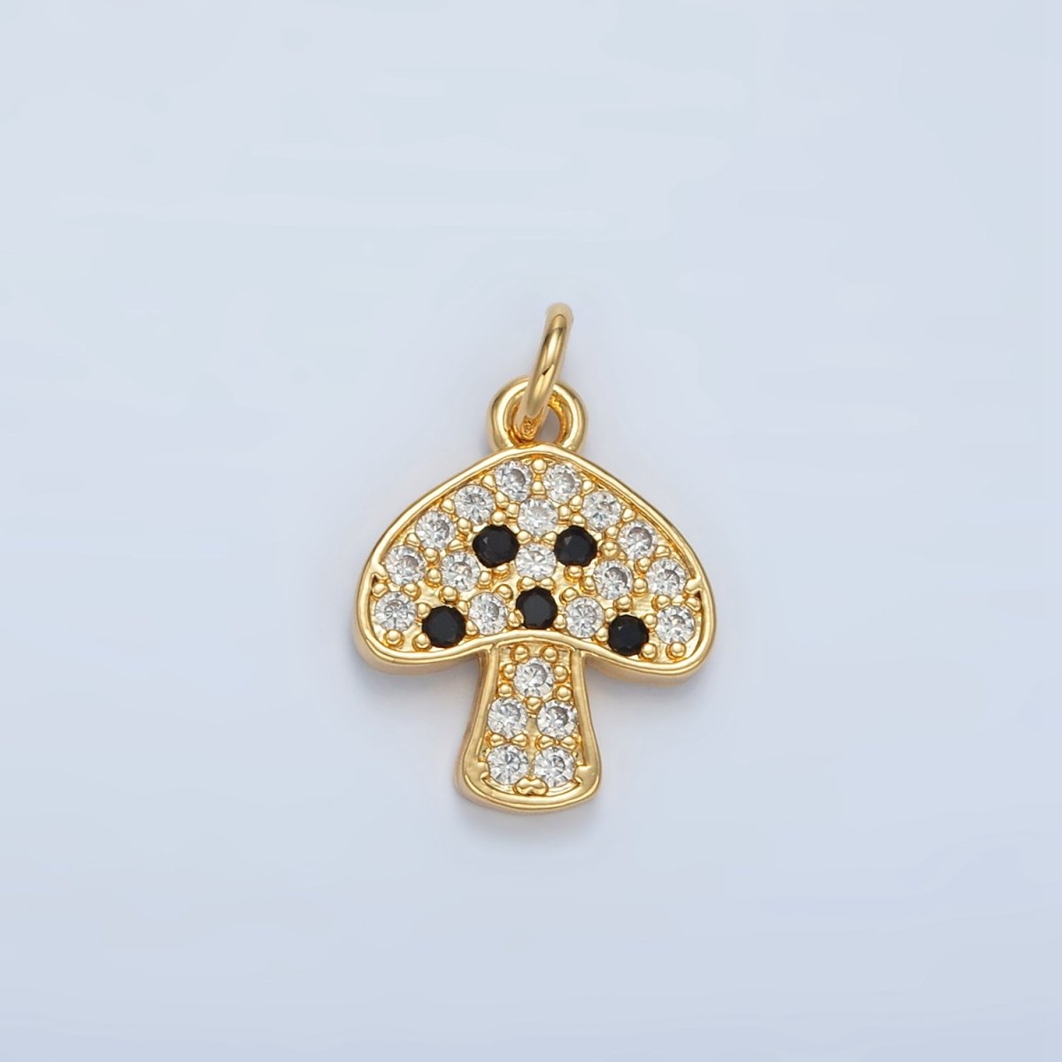 24K Gold Filled Black, Fuchsia, Blue, Green Micro Paved CZ Mushroom Charm | AG852 AG853