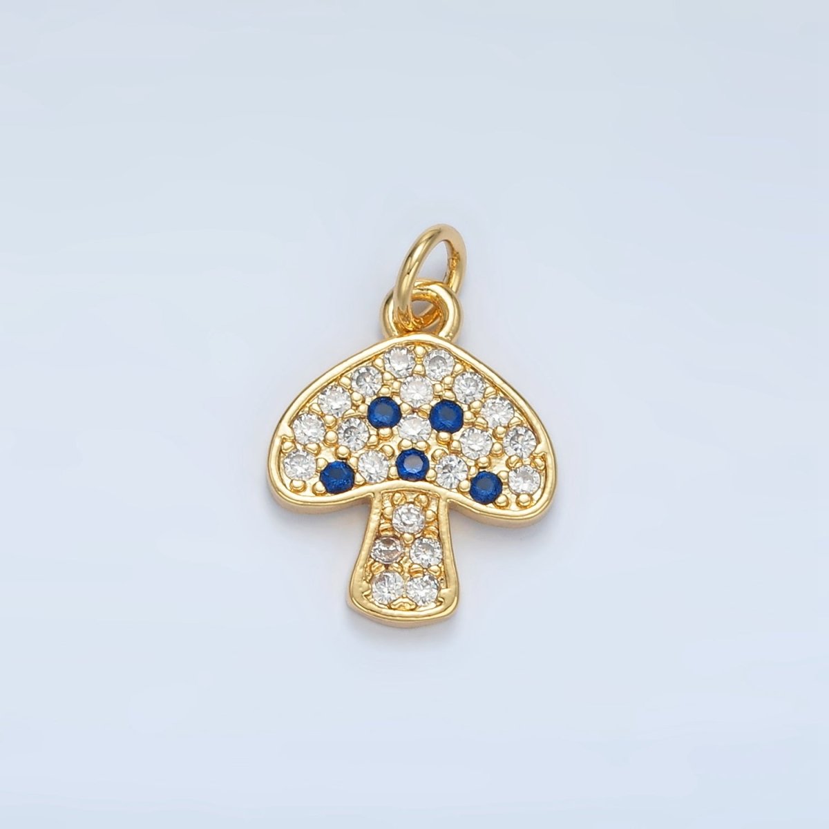 24K Gold Filled Black, Fuchsia, Blue, Green Micro Paved CZ Mushroom Charm | AG852 AG853