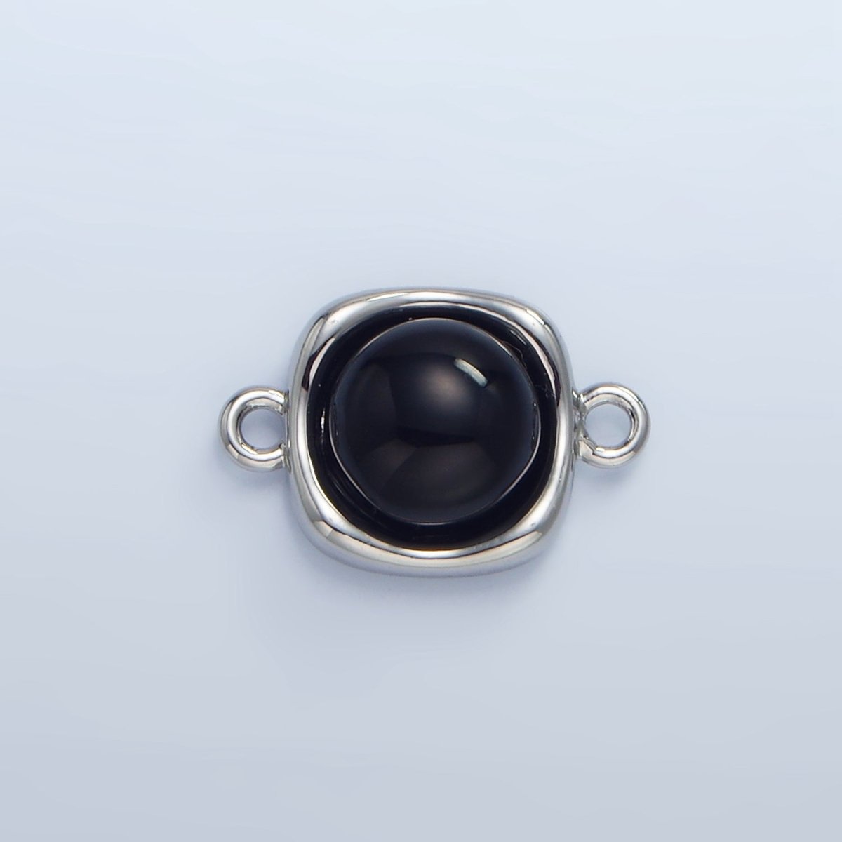 24K Gold Filled Black Onyx Round Molten Bezel Connector in Gold & Silver | F498