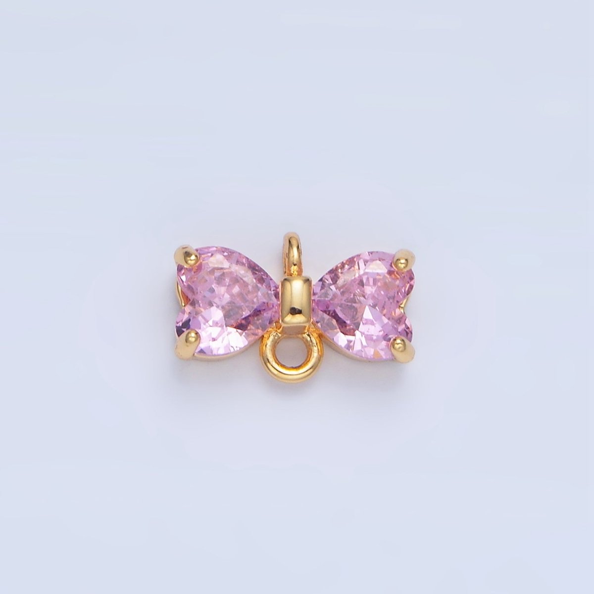 24K Gold Filled Black, Pink, Blue, Red, Clear CZ Ribbon Bow Connector | F641 - F643