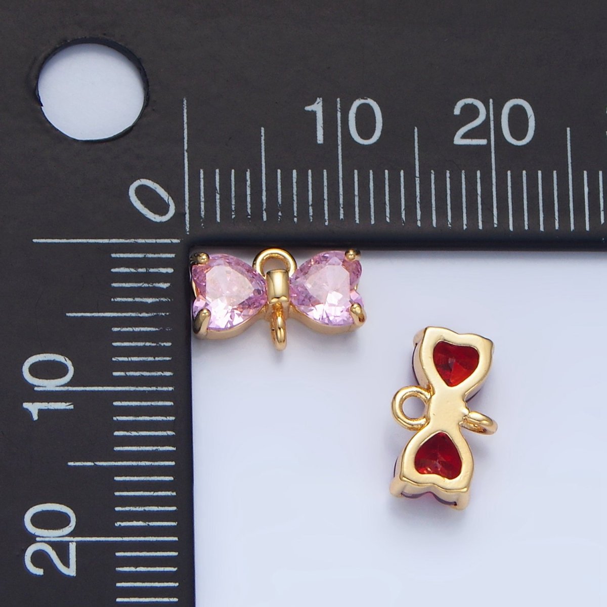 24K Gold Filled Black, Pink, Blue, Red, Clear CZ Ribbon Bow Connector | F641 - F643