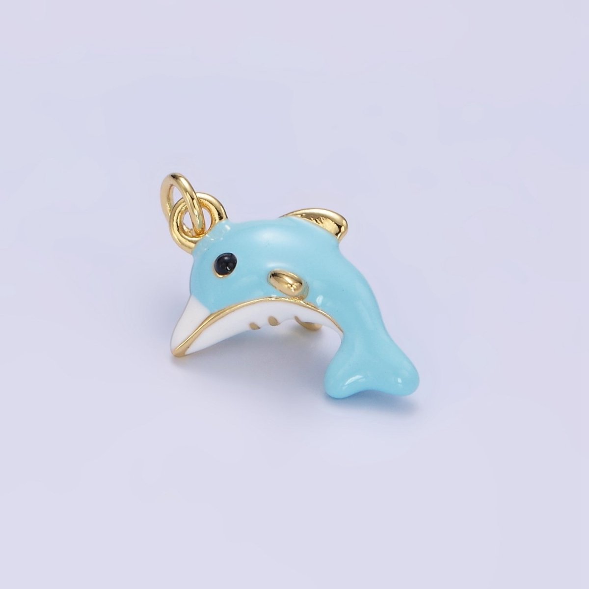 24K Gold Filled Blue Dolphin Fish Enamel Mini Charm | D072