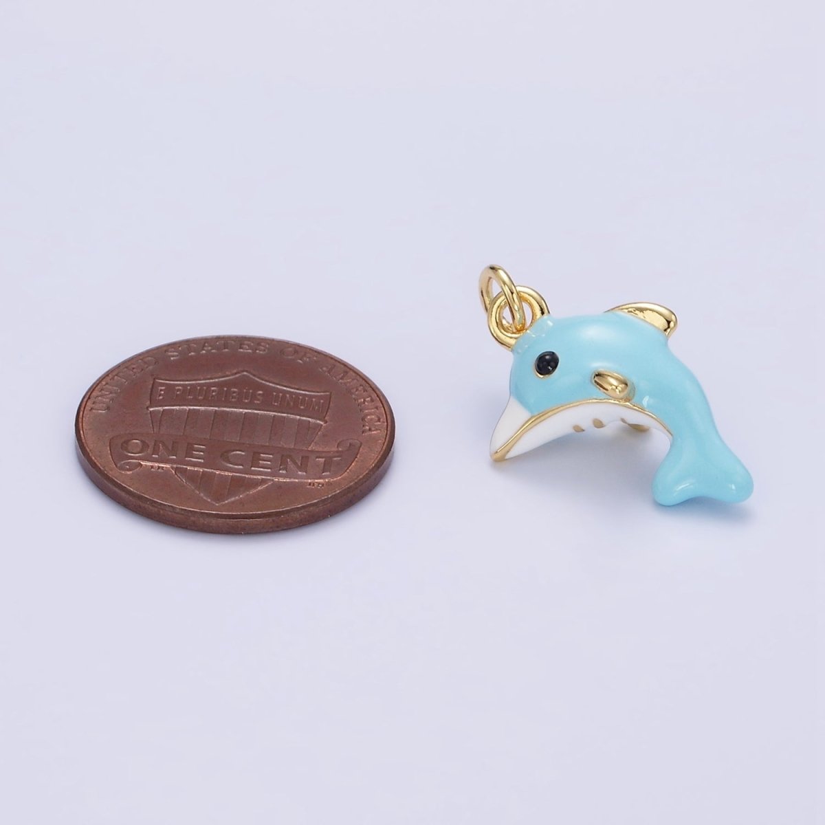 24K Gold Filled Blue Dolphin Fish Enamel Mini Charm | D072
