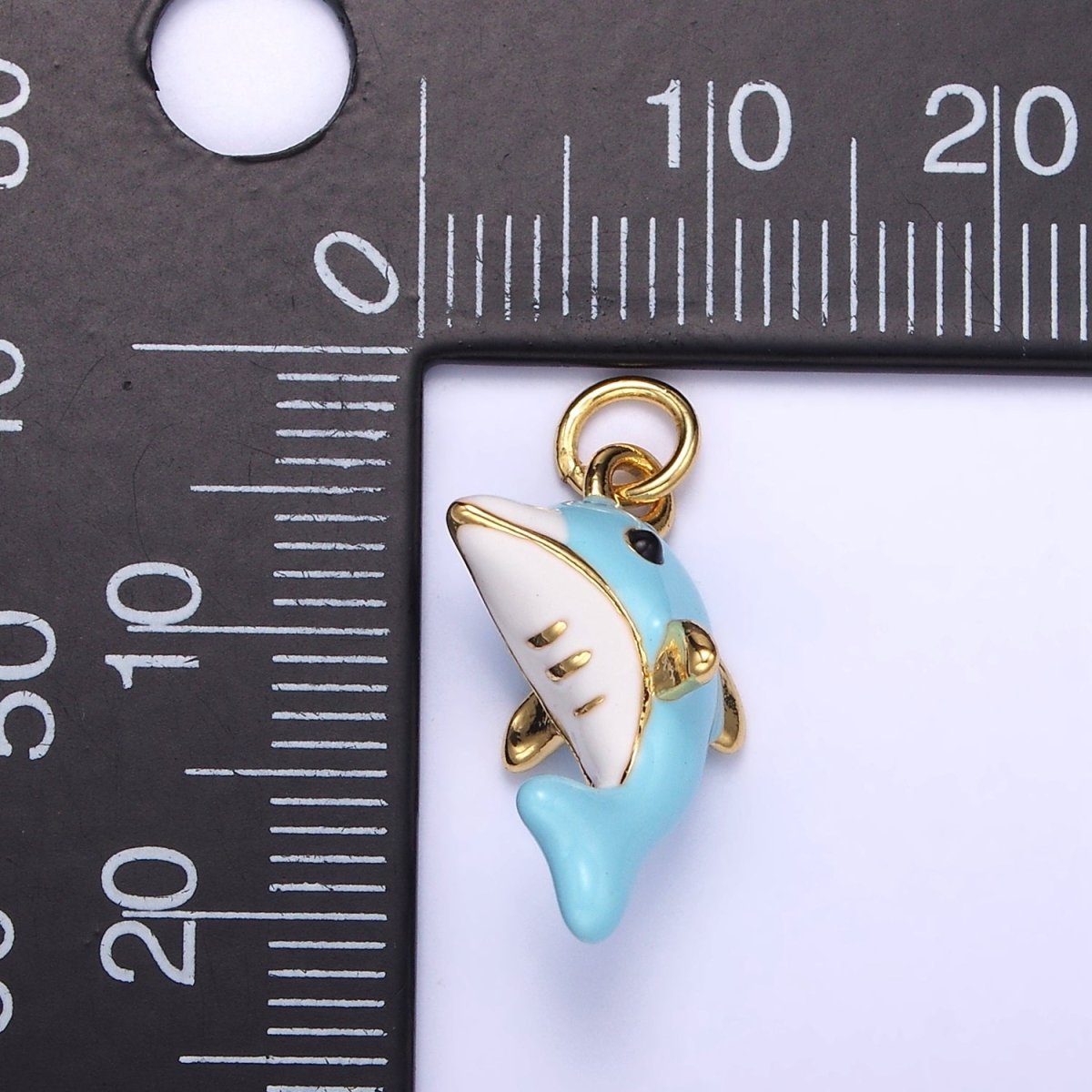 24K Gold Filled Blue Dolphin Fish Enamel Mini Charm | D072