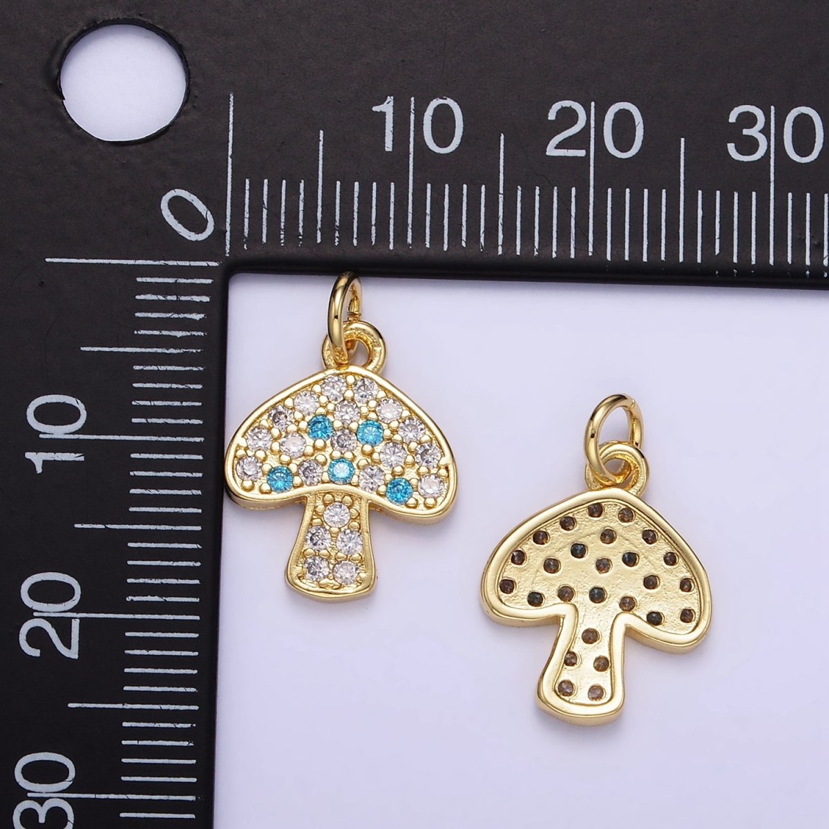 24K Gold Filled Blue Micro Paved CZ Mushroom Charm | E357