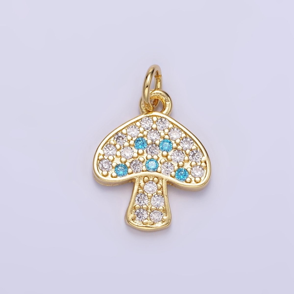 24K Gold Filled Blue Micro Paved CZ Mushroom Charm | E357