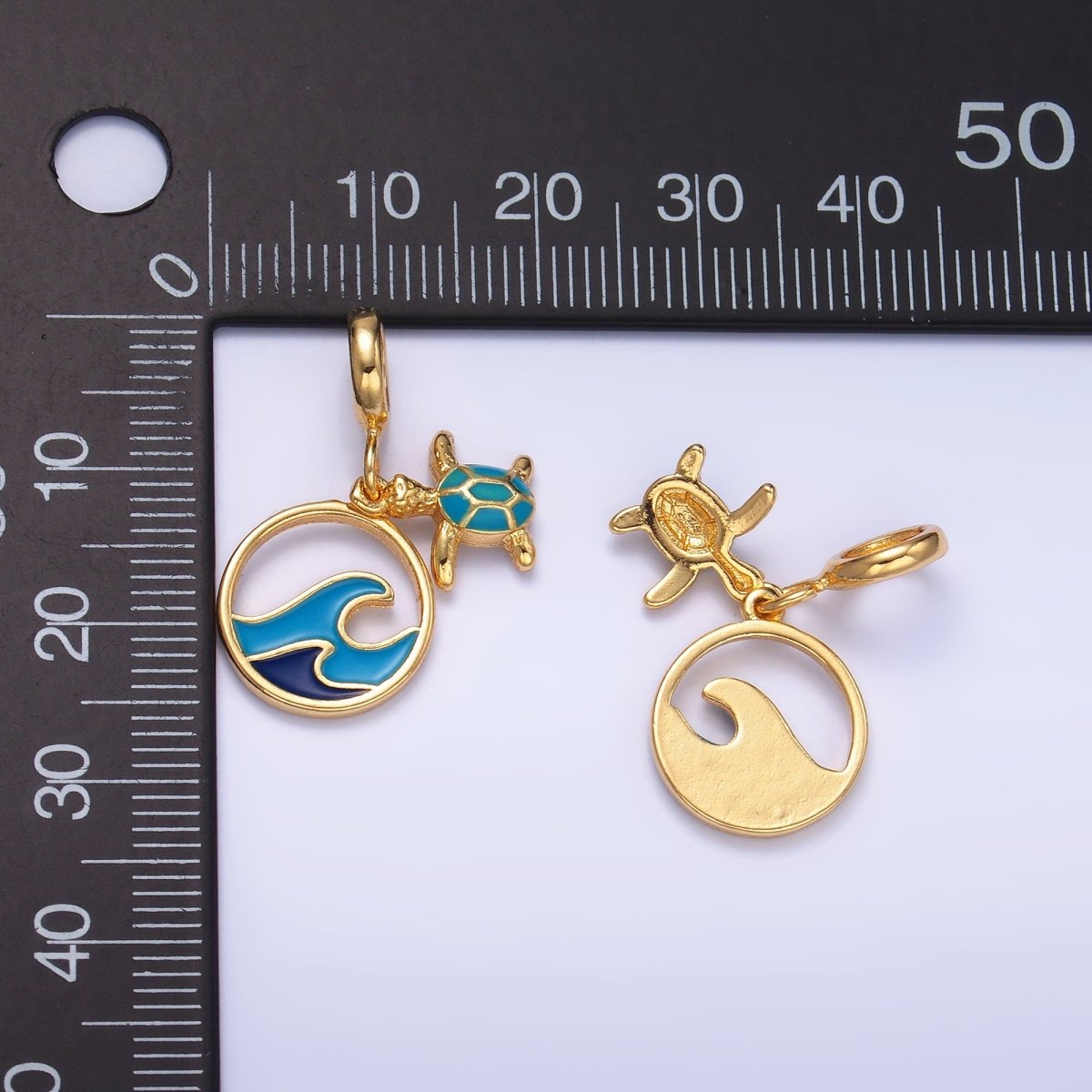 24K Gold Filled Blue Ocean Tortoise Rhondelle Drop Pendant | E796