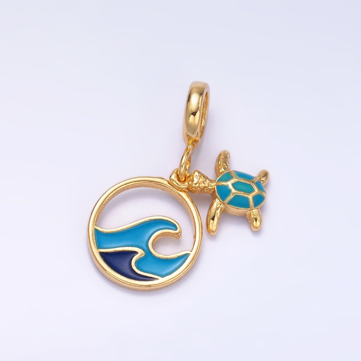 24K Gold Filled Blue Ocean Tortoise Rhondelle Drop Pendant | E796