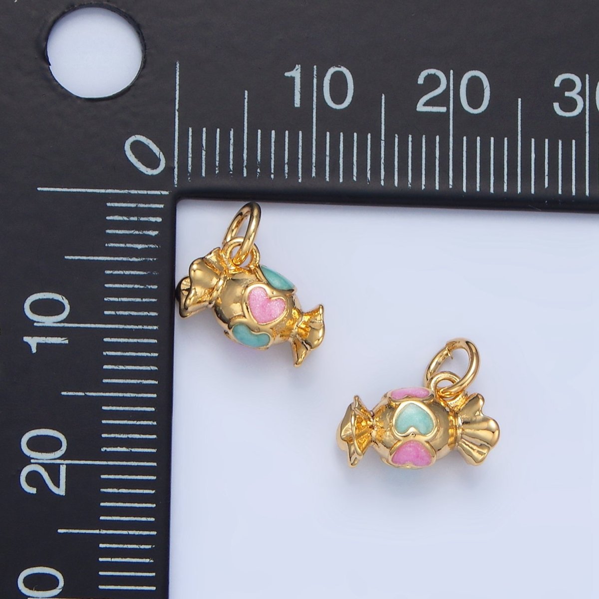 24K Gold Filled Blue Pink Enamel Candy Wrapper Multidimensional Charm | X832