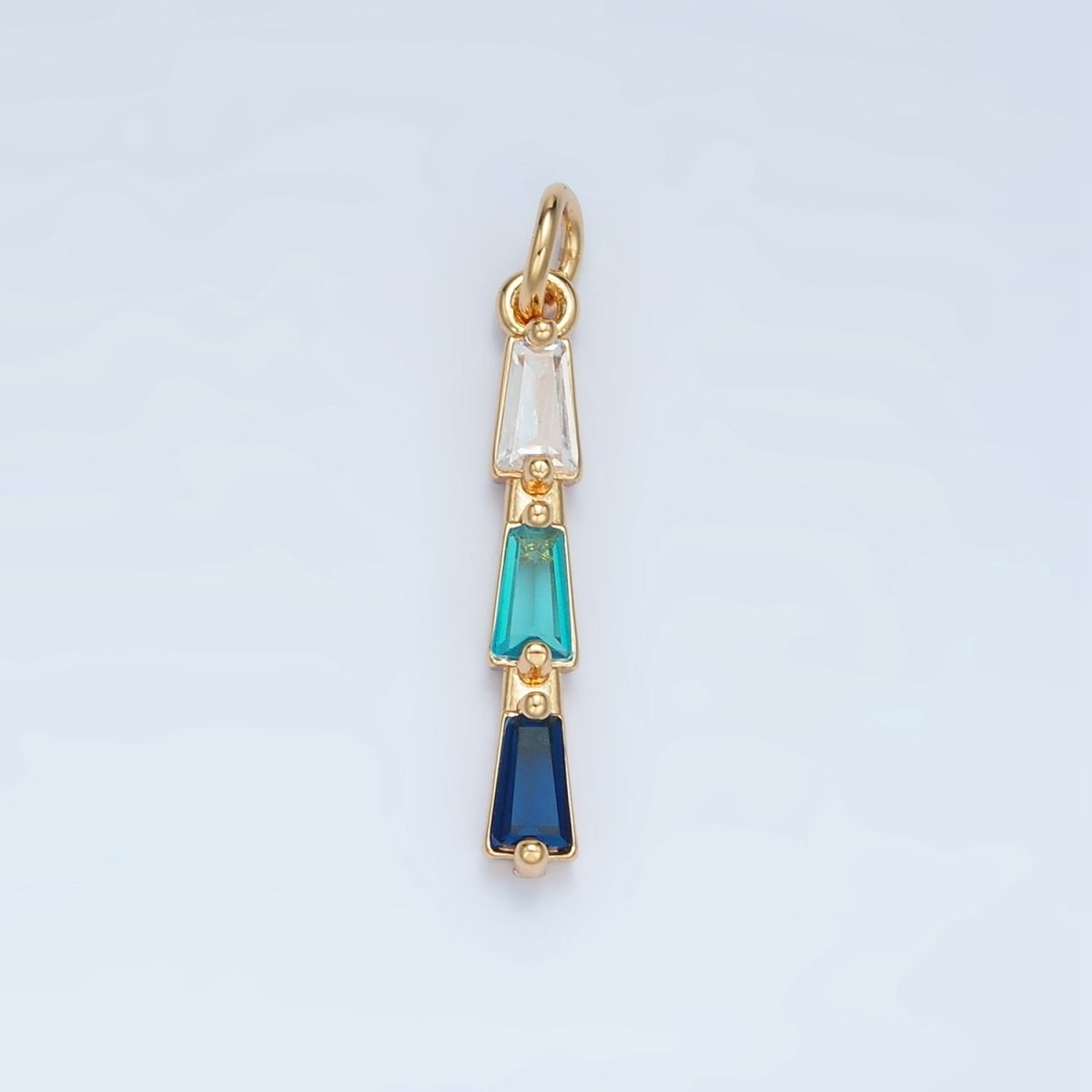 24K Gold Filled Blue, Pink, Purple, Green Gradient Baguette CZ Linear Charm | AG900 AG901