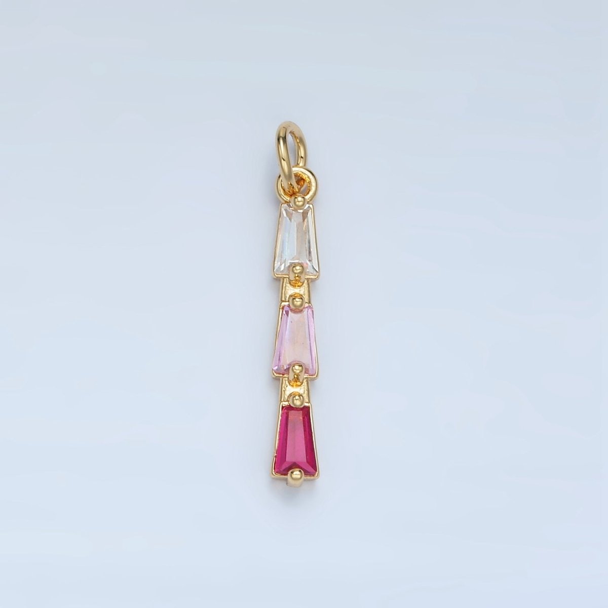 24K Gold Filled Blue, Pink, Purple, Green Gradient Baguette CZ Linear Charm | AG900 AG901