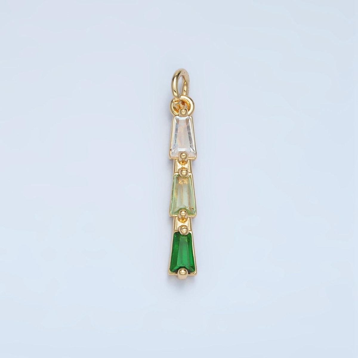 24K Gold Filled Blue, Pink, Purple, Green Gradient Baguette CZ Linear Charm | AG900 AG901