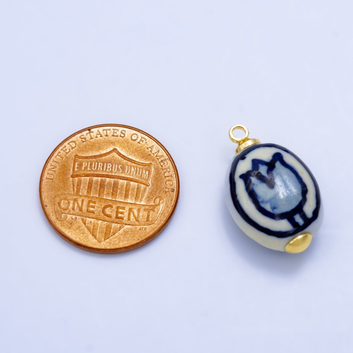24K Gold Filled Blue Tulip Flowers White Ceramic Drop Charm | W-075