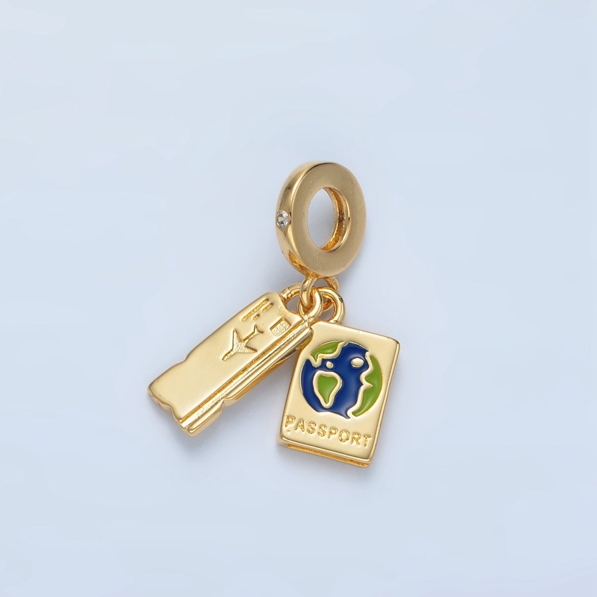 24K Gold Filled Boarding Pass Passport Rhondelle Bail Double Travel Drop Pendant | E368