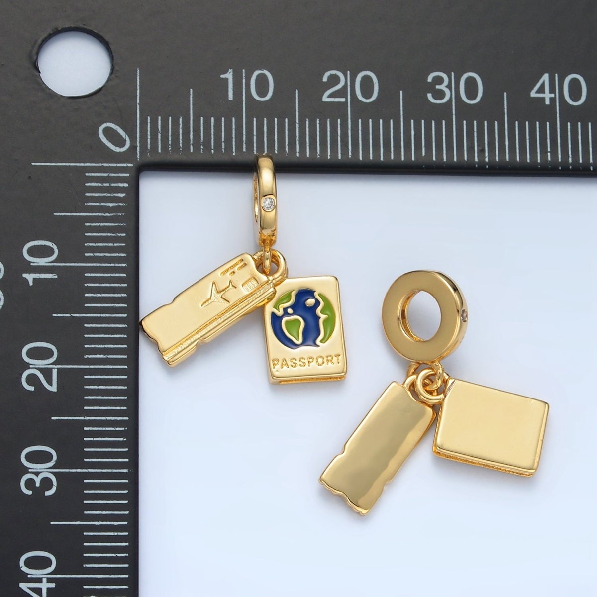 24K Gold Filled Boarding Pass Passport Rhondelle Bail Double Travel Drop Pendant | E368