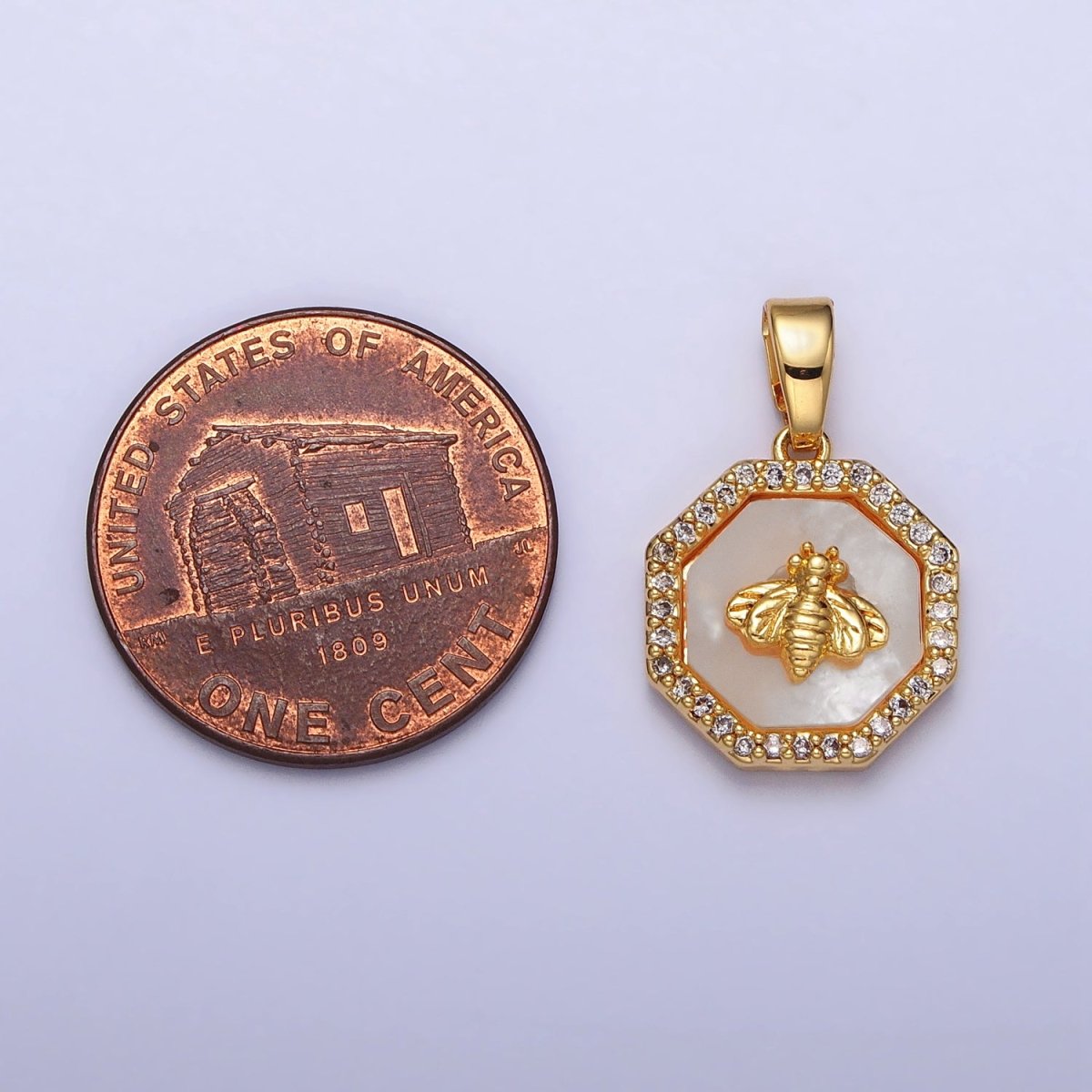 24K Gold Filled Bumble Queen Bee Micro Paved CZ Hexagonal Pendant | AA-106