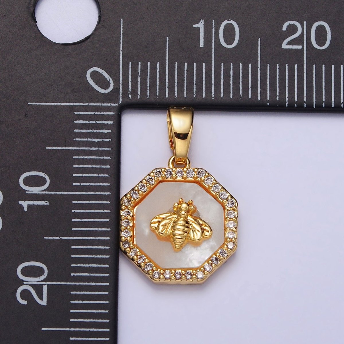 24K Gold Filled Bumble Queen Bee Micro Paved CZ Hexagonal Pendant | AA-106