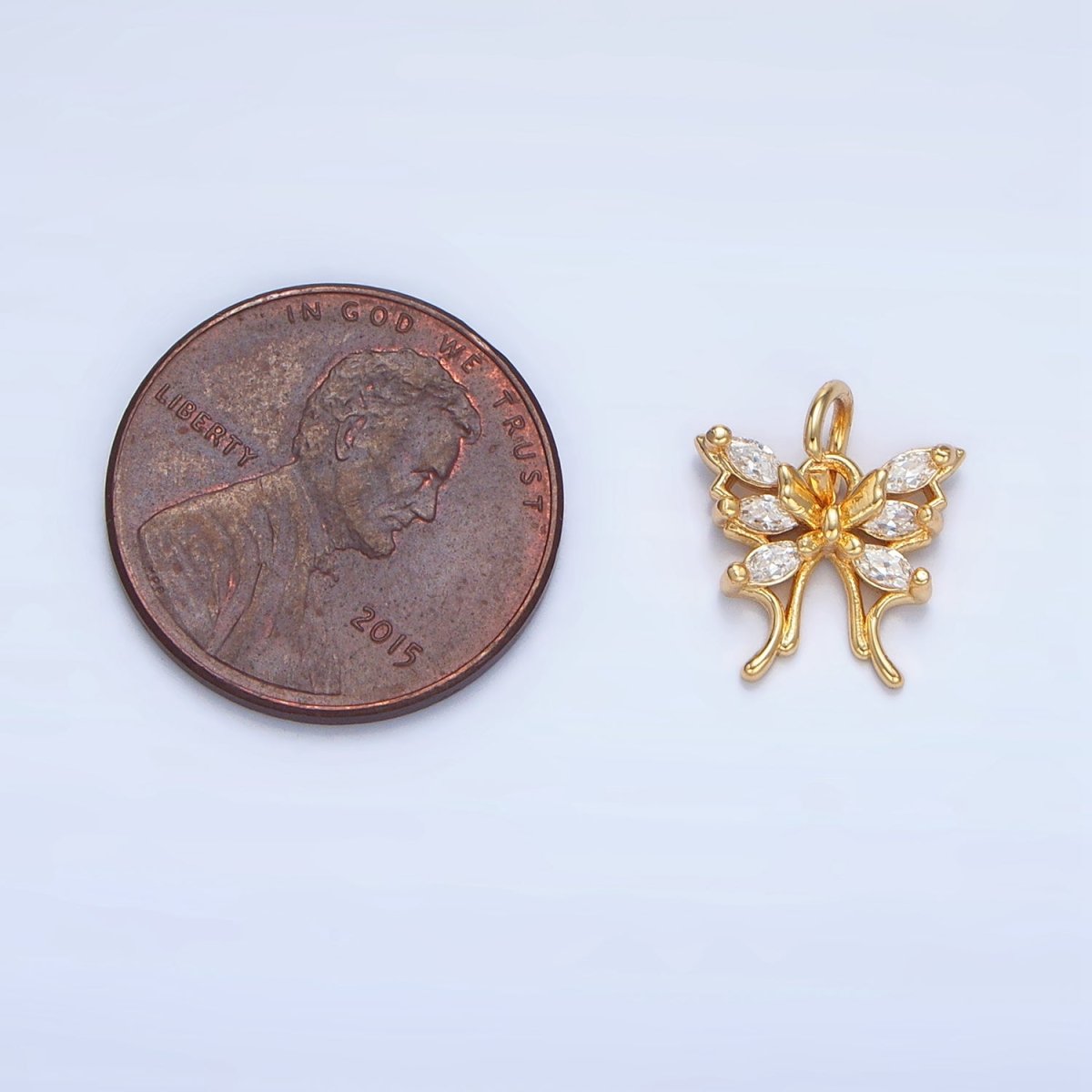 24K Gold Filled Butterfly Insect Wings Marquise CZ Charm | X711