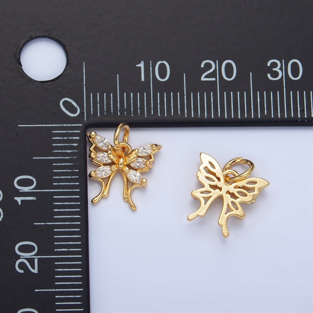 24K Gold Filled Butterfly Insect Wings Marquise CZ Charm | X711