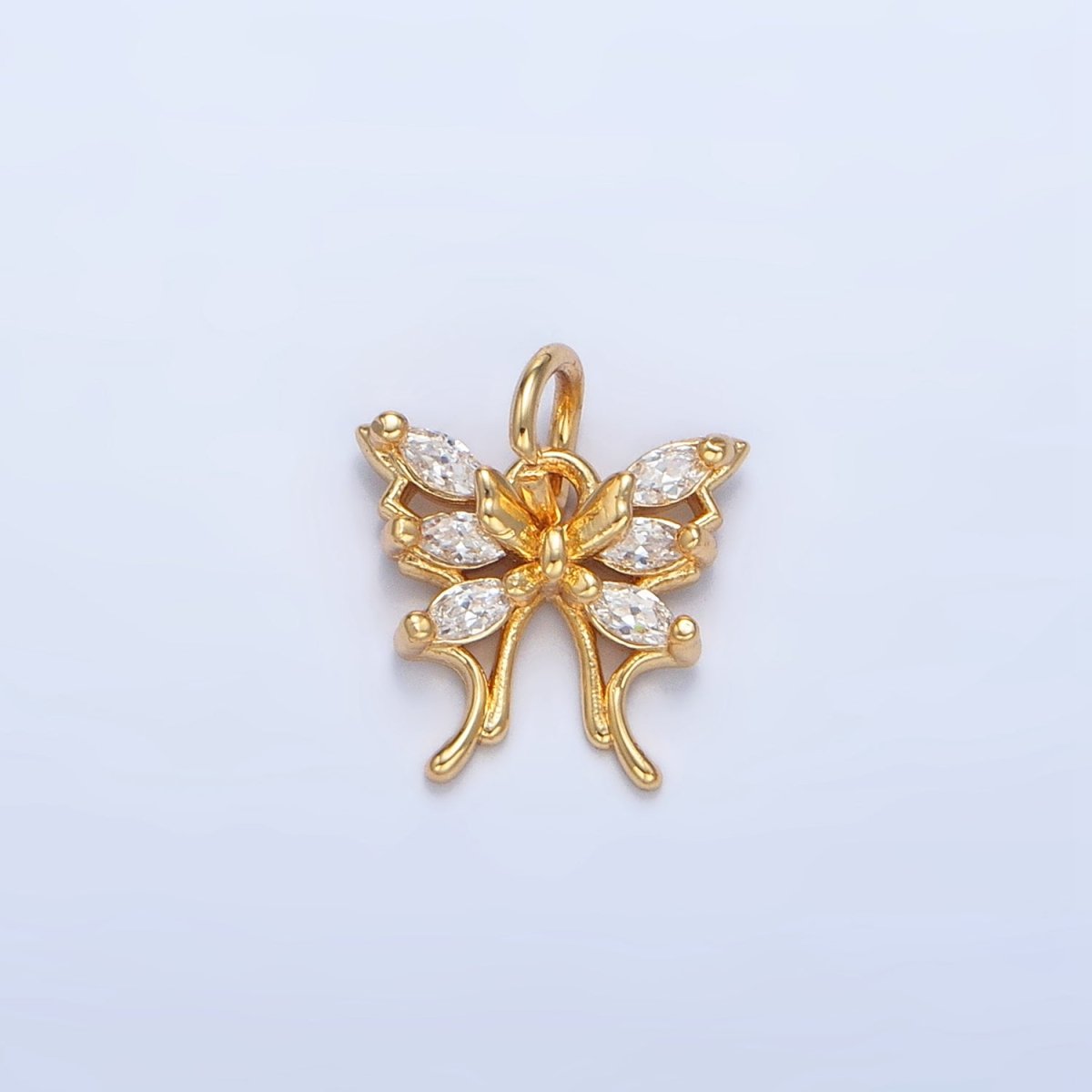 24K Gold Filled Butterfly Insect Wings Marquise CZ Charm | X711