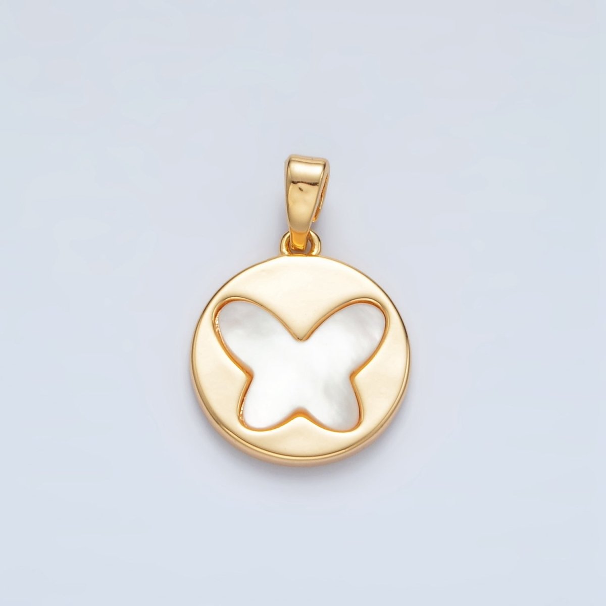 24K Gold Filled Butterfly Shell Pearl Round Pendant