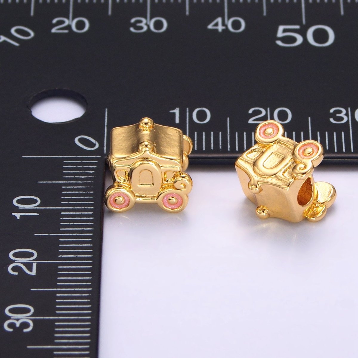 24K Gold Filled Carriage Princess Pink Enamel Bead | B067