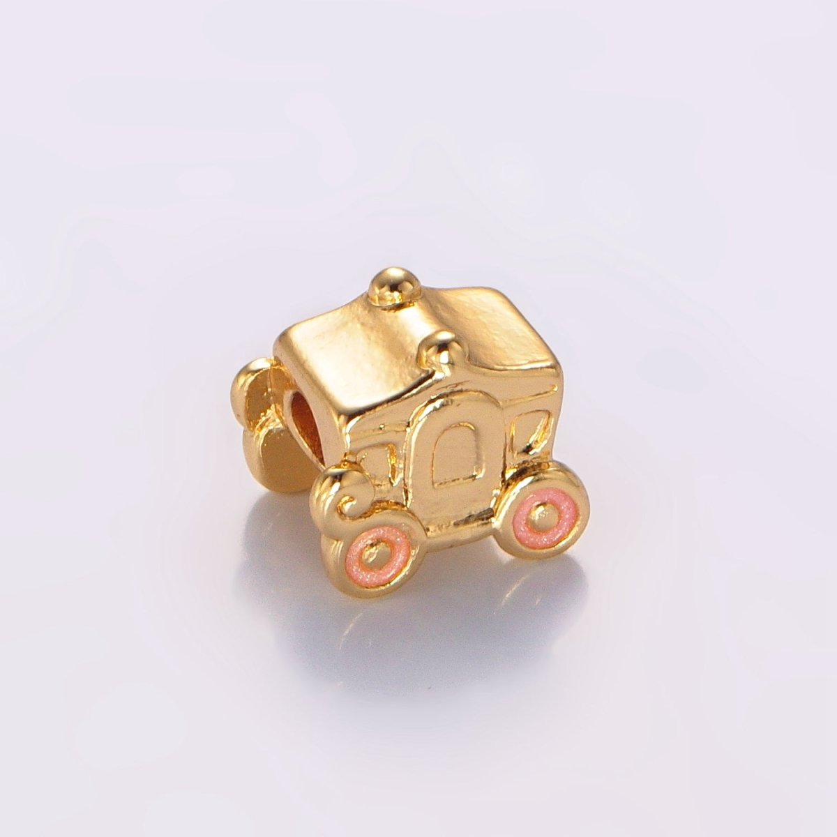24K Gold Filled Carriage Princess Pink Enamel Bead | B067