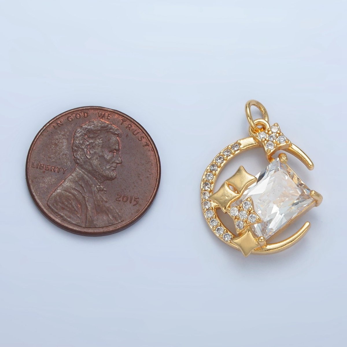24K Gold Filled Celestial Crescent Moon Baguette Micro Paved CZ Charm | X288