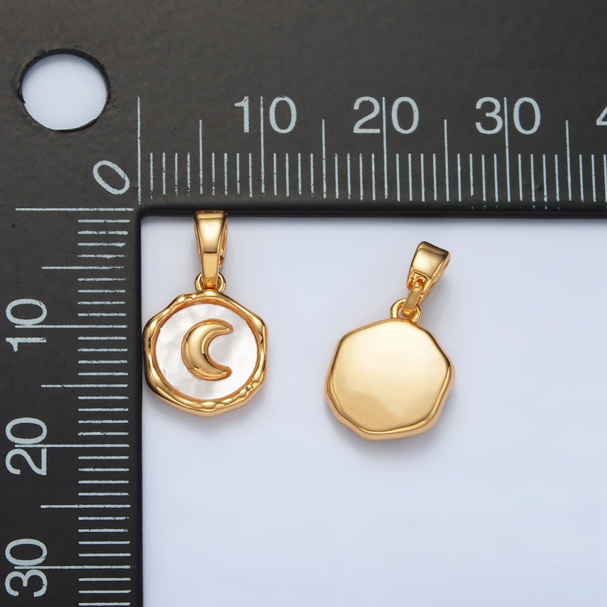 24K Gold Filled Celestial Crescent Moon Shell Pearl Stamped Bezel Pendant | AA1523