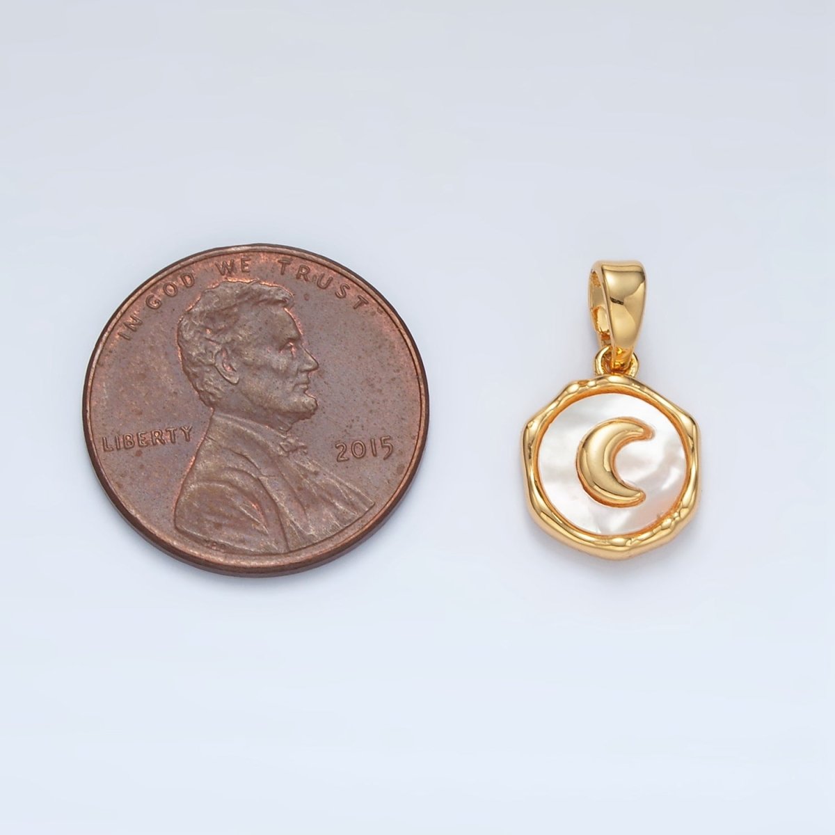 24K Gold Filled Celestial Crescent Moon Shell Pearl Stamped Bezel Pendant | AA1523