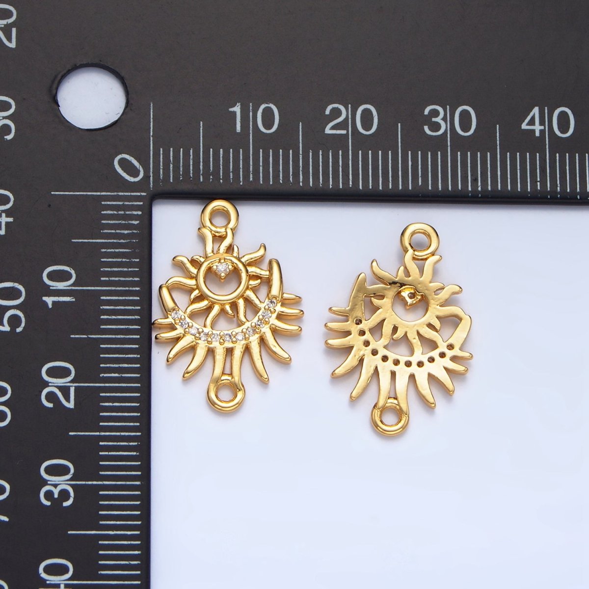 24K Gold Filled Celestial Crescent Moon Sun Burst Micro Paved CZ Connector | F136
