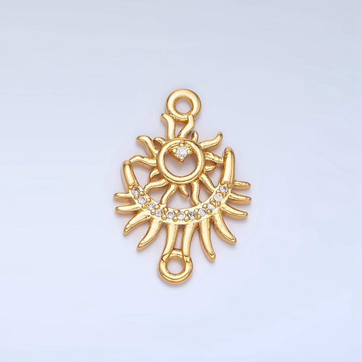 24K Gold Filled Celestial Crescent Moon Sun Burst Micro Paved CZ Connector | F136