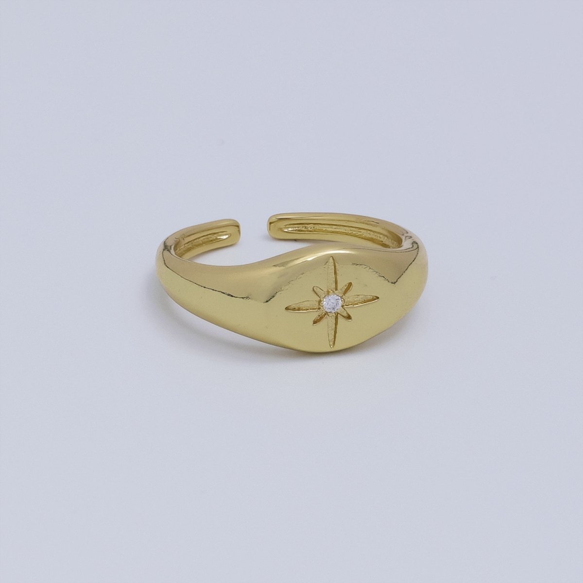 24K Gold Filled Celestial North Star CZ Signet Ring | O190