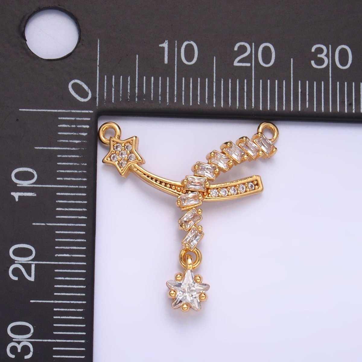 24K Gold Filled Celestial Shooting Star Baguette Micro Paved CZ Connector | F936
