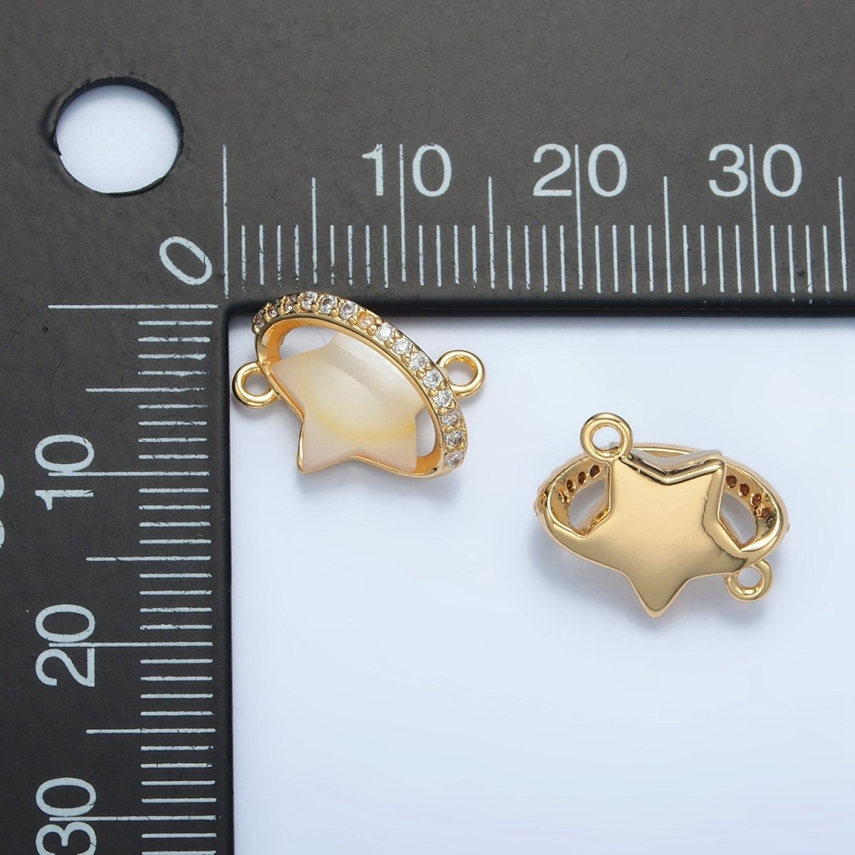 24K Gold Filled Celestial Shooting Star Shell Pearl Micro Paved CZ Connector | G498